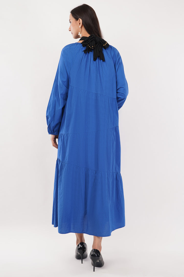 Blue Cotton Dress with accessory neckless