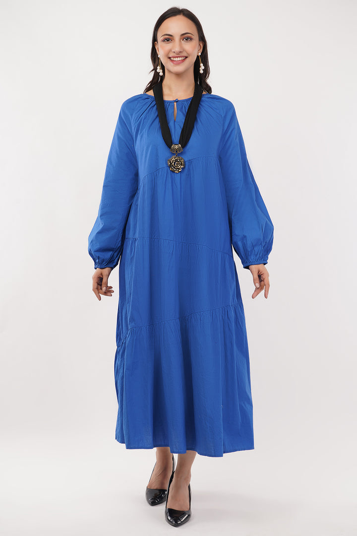 Blue Cotton Dress with accessory neckless
