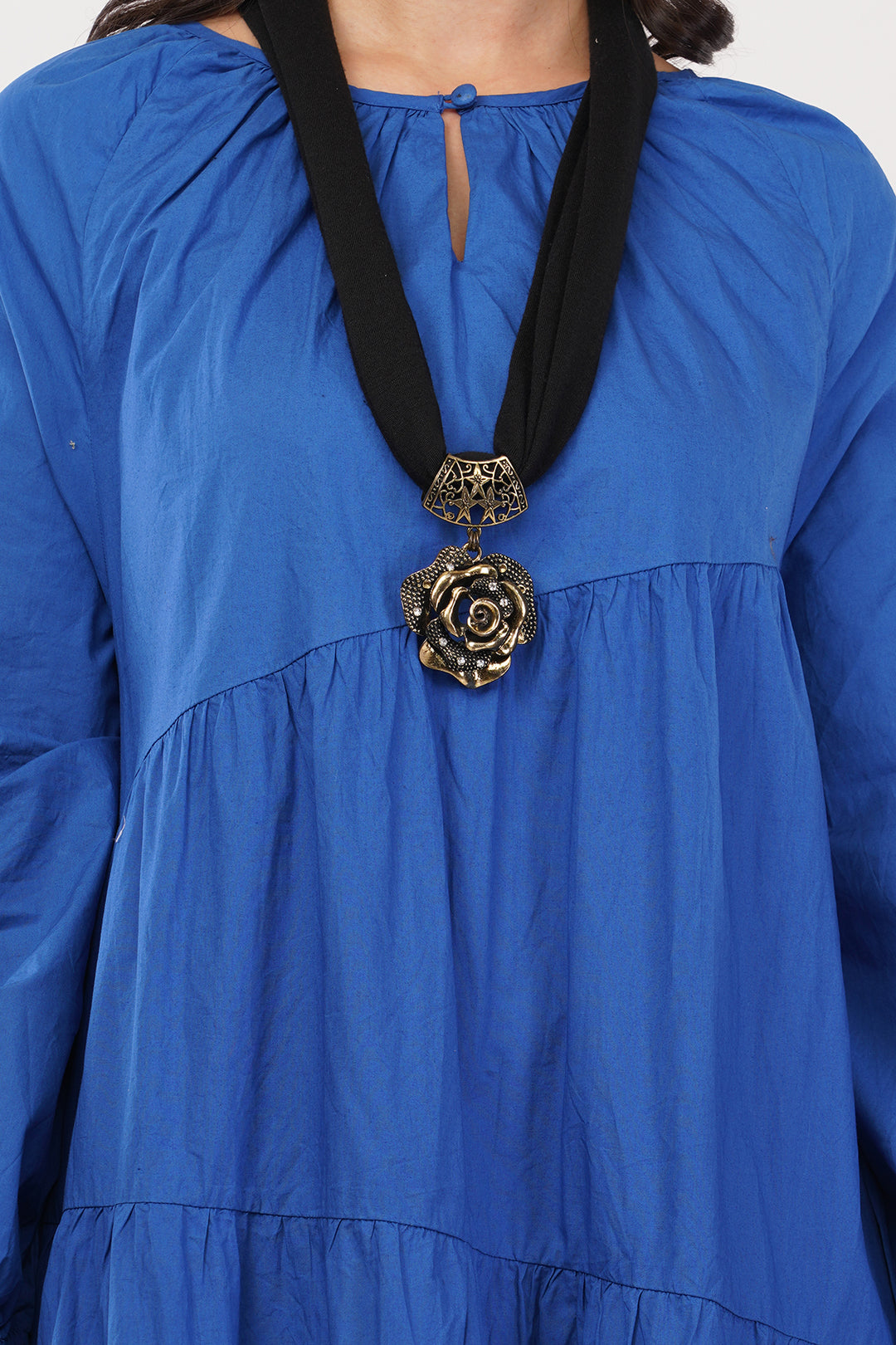 Blue Cotton Dress with accessory neckless