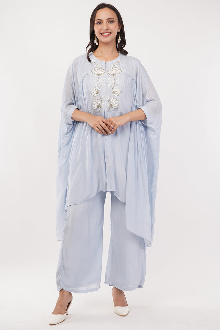 Sky Blue chiffon pallazo with sequence work