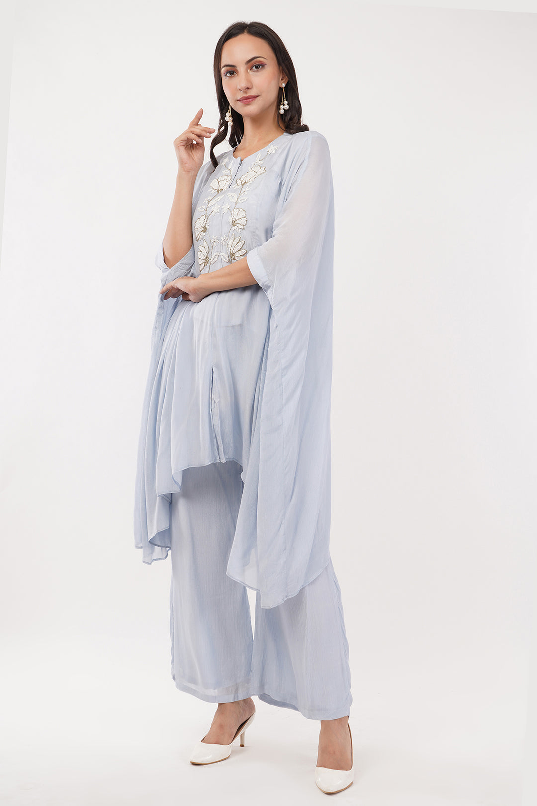 Sky Blue chiffon pallazo with sequence work