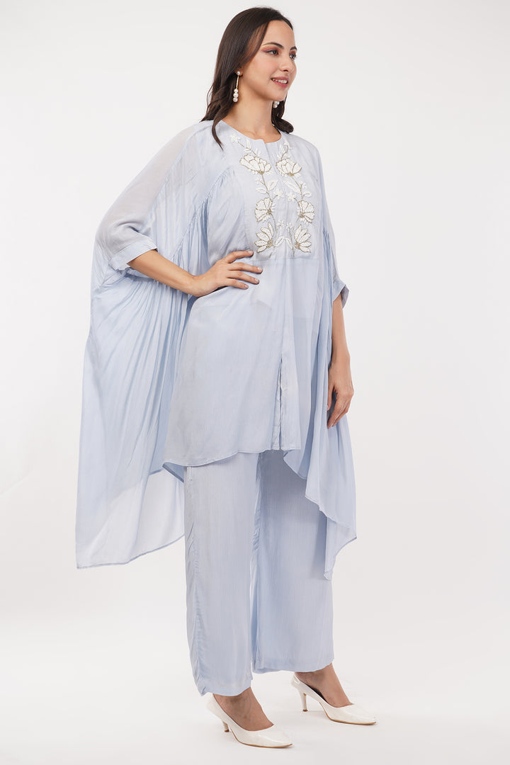 Sky Blue chiffon pallazo with sequence work