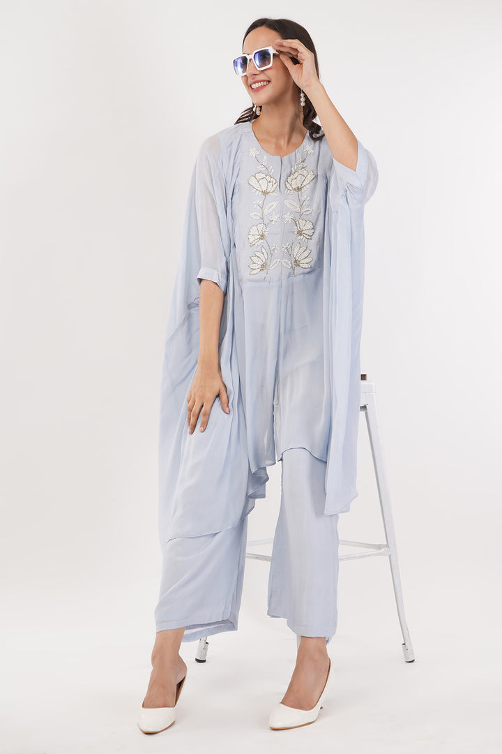 Sky Blue chiffon pallazo with sequence work