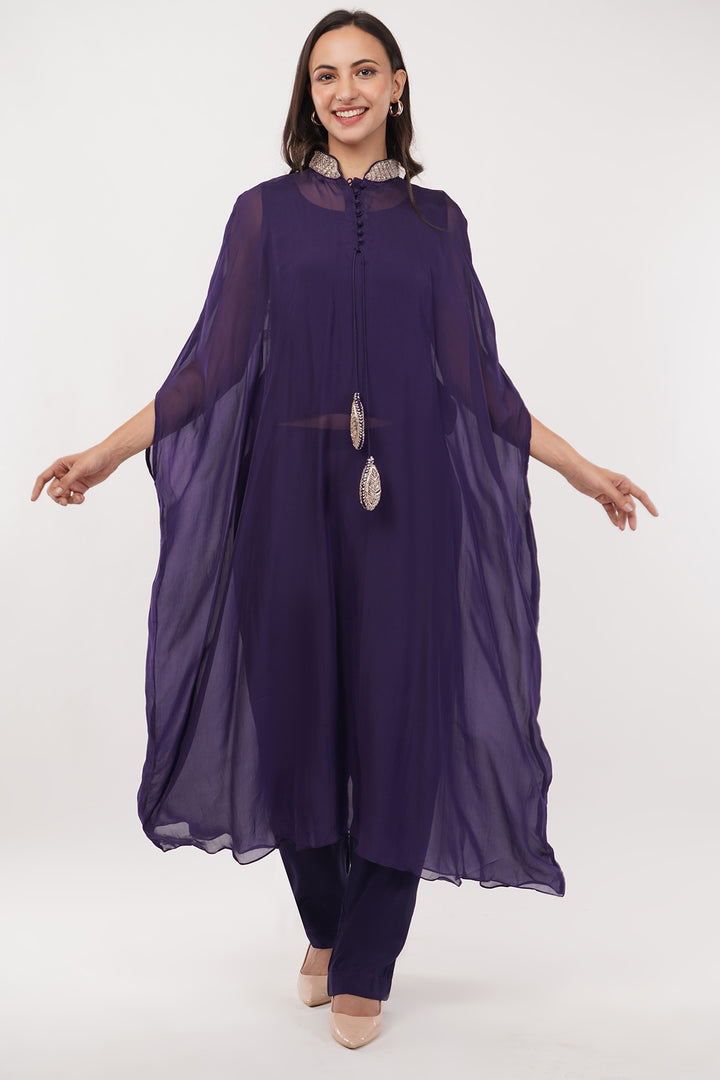 3 PCS Organza Zardosi work pant set with cape