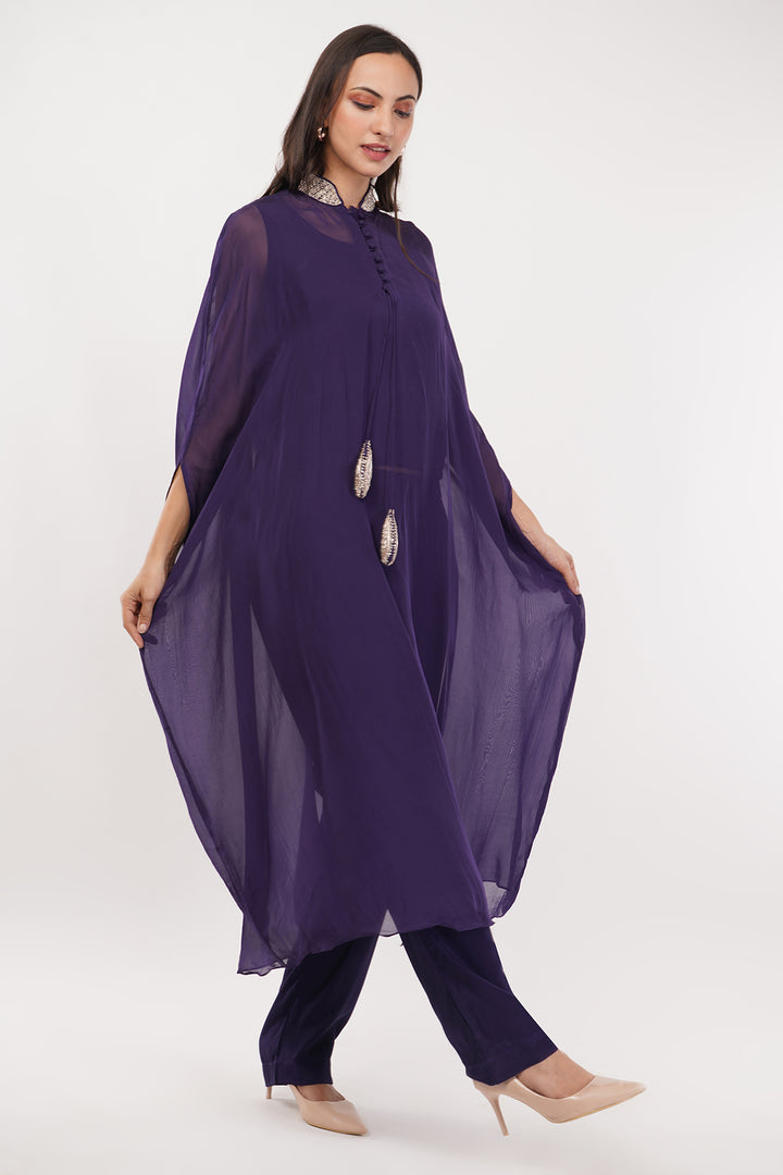 3 PCS Organza Zardosi work pant set with cape