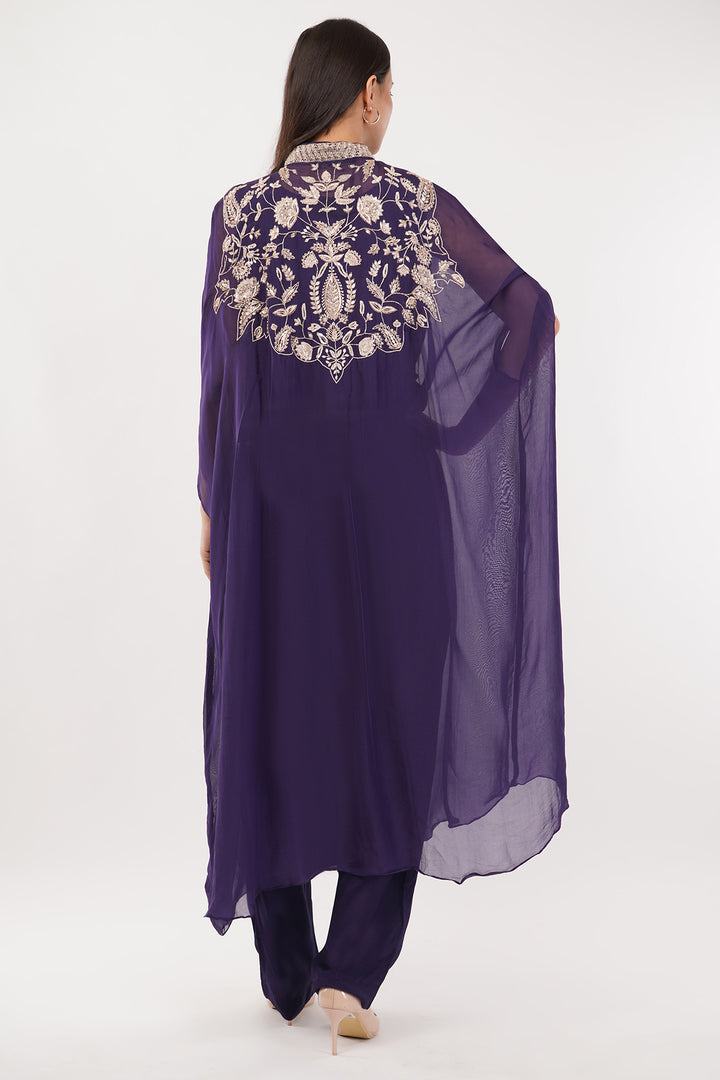 3 PCS Organza Zardosi work pant set with cape