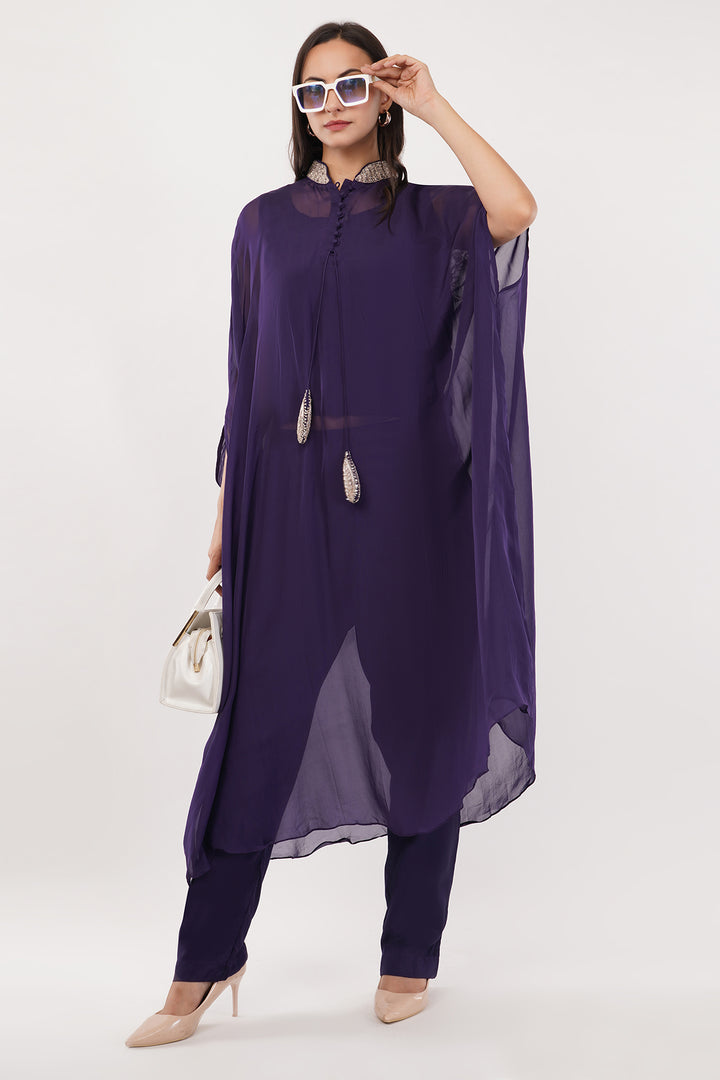 3 PCS Organza Zardosi work pant set with cape