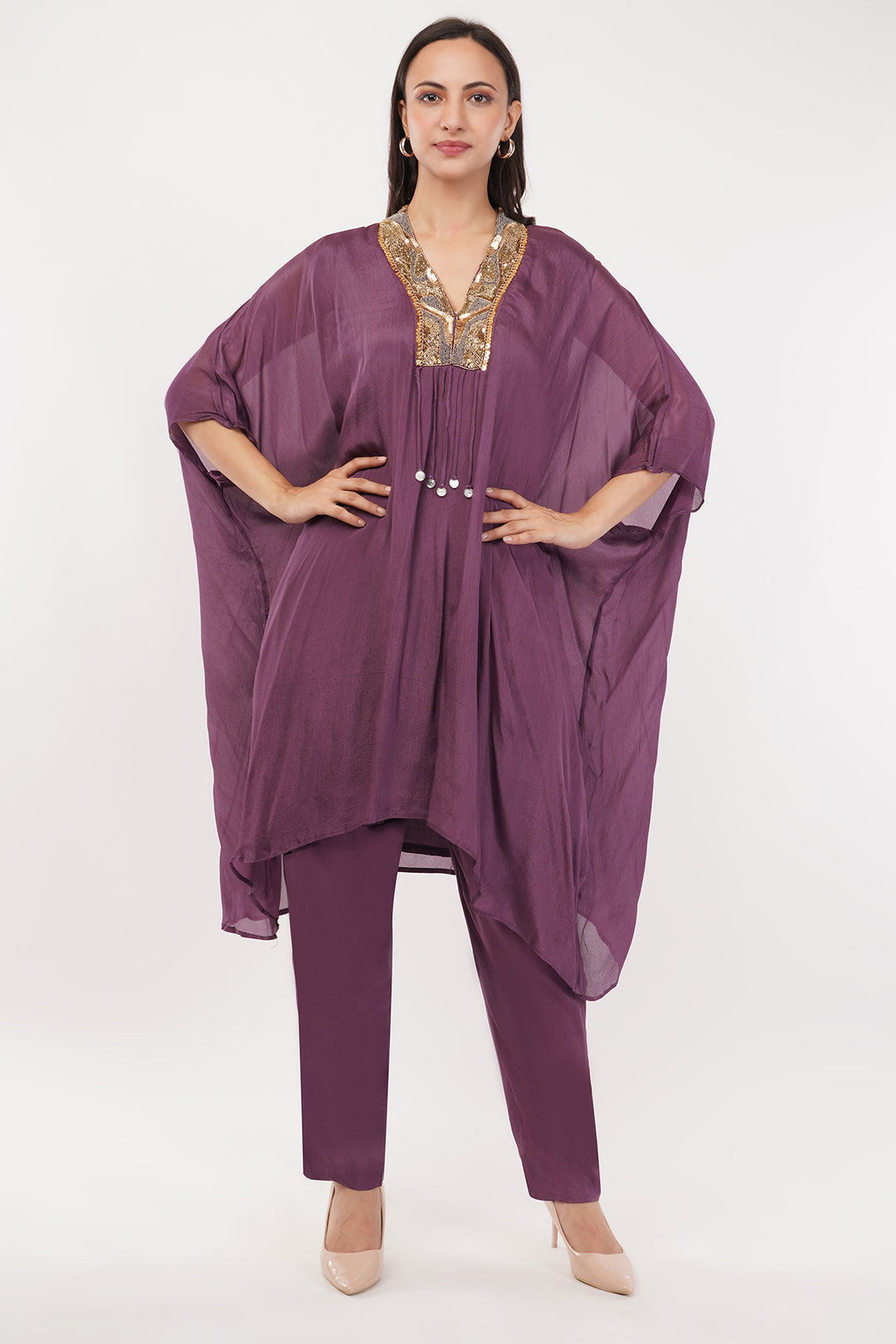 Wine chinnon Kaftan pallazo set