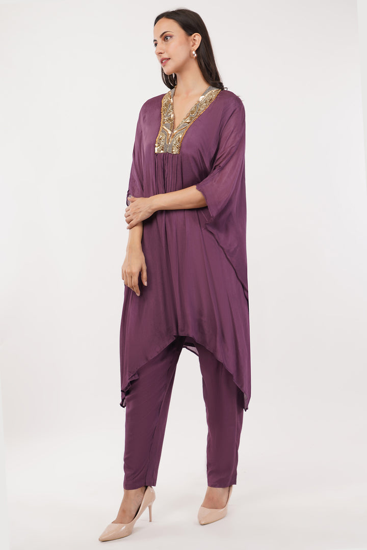 Wine chinnon Kaftan pallazo set