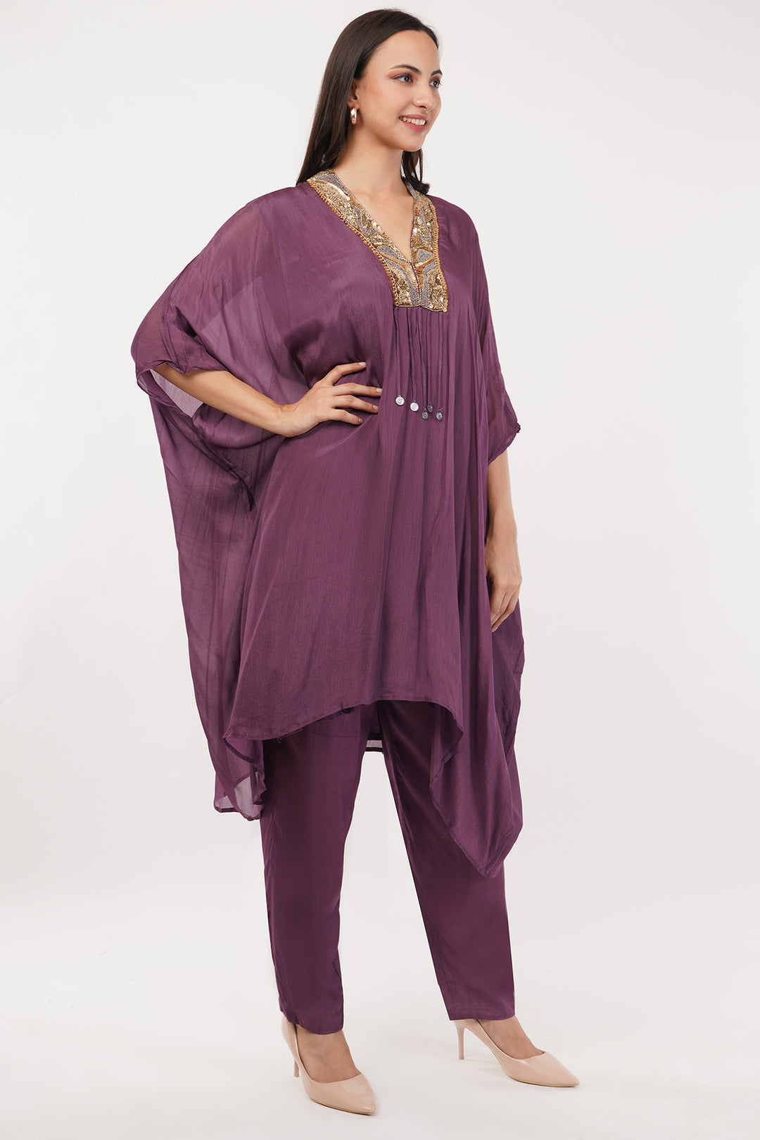 Wine chinnon Kaftan pallazo set
