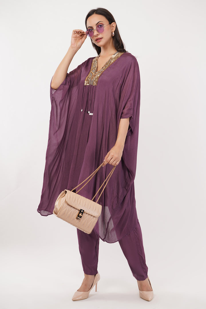 Wine chinnon Kaftan pallazo set