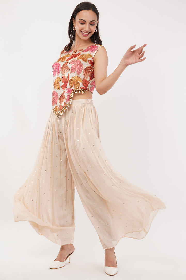 Crepe corsette pallazo set with dupatta and attached sleves and handwork