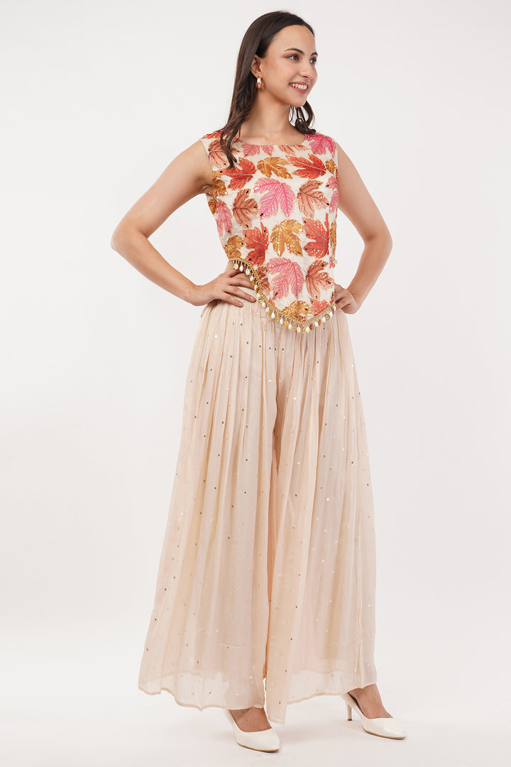 Crepe corsette pallazo set with dupatta and attached sleves and handwork