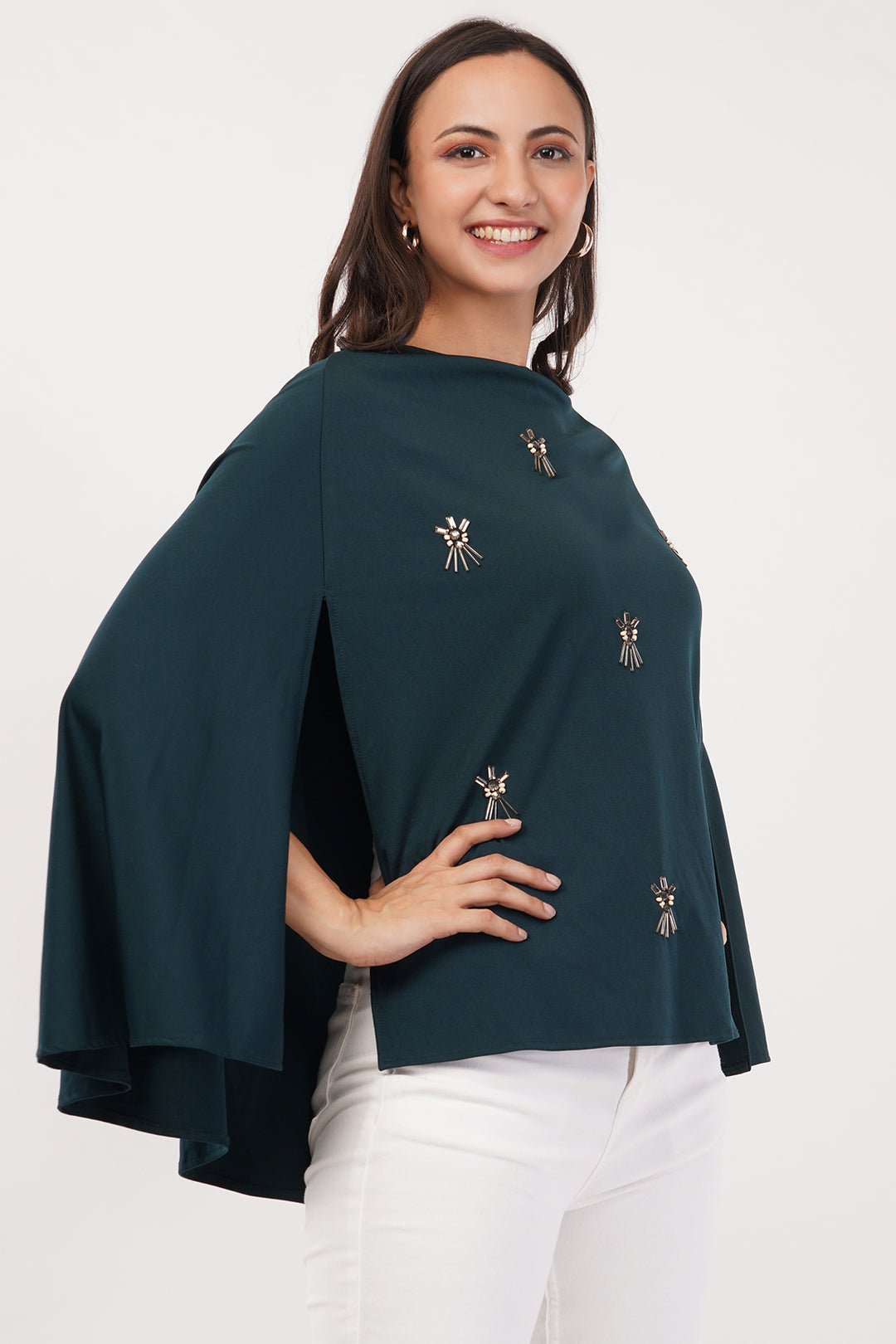 designer falir slit sleves top with crystal work
