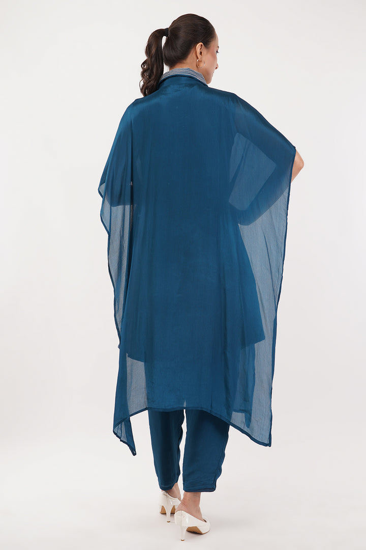 Peakok chinnon crepe kaftan pants set with white pearls