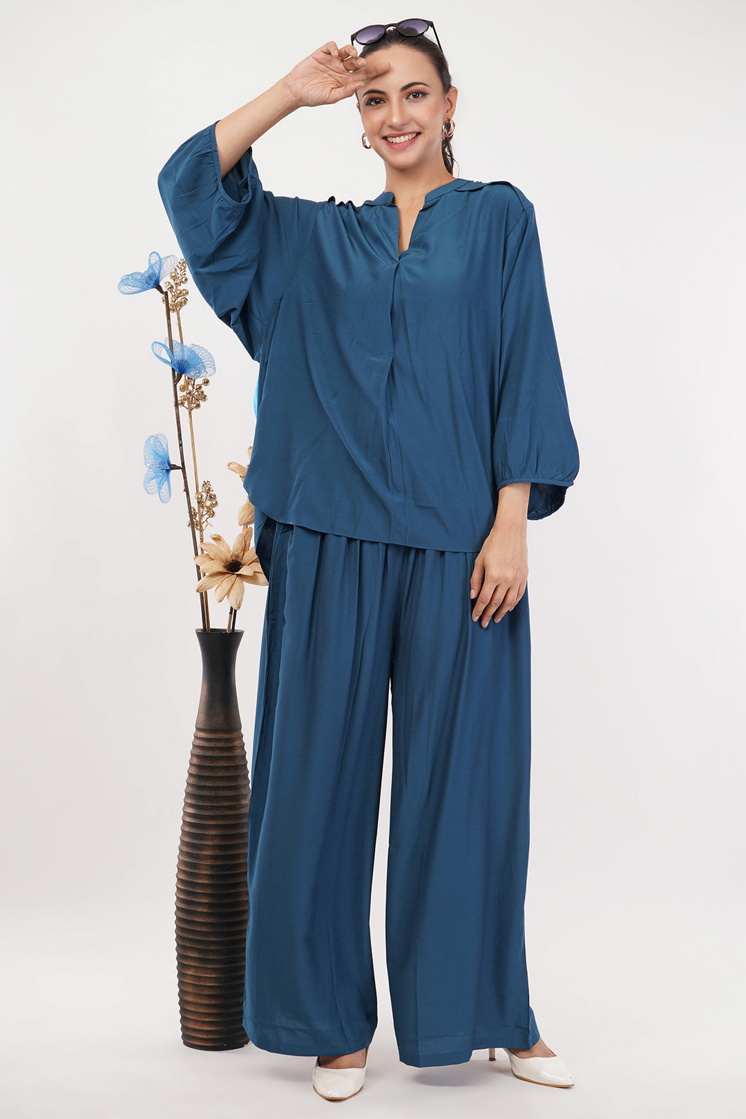 goergette short top and flair pants
