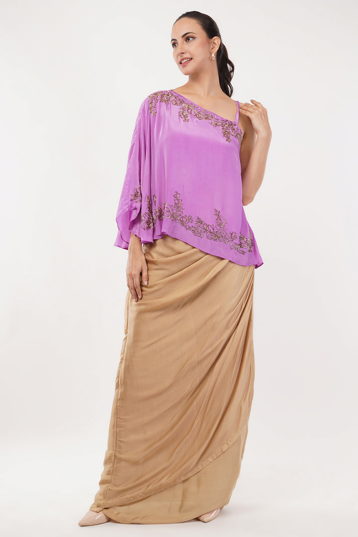 off shoulder top with drape skirt