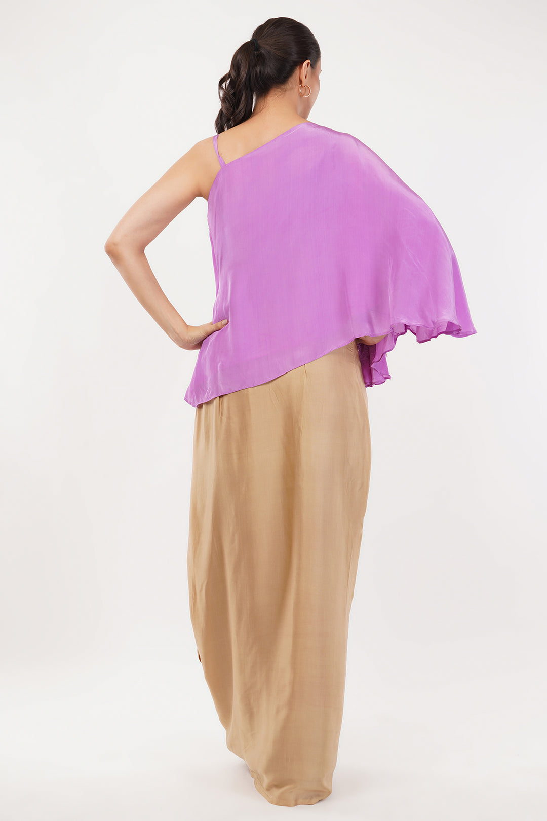 off shoulder top with drape skirt
