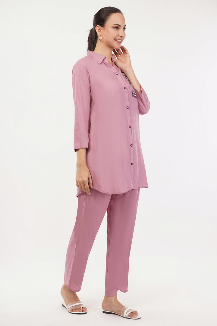 pink shirt with pants with light work