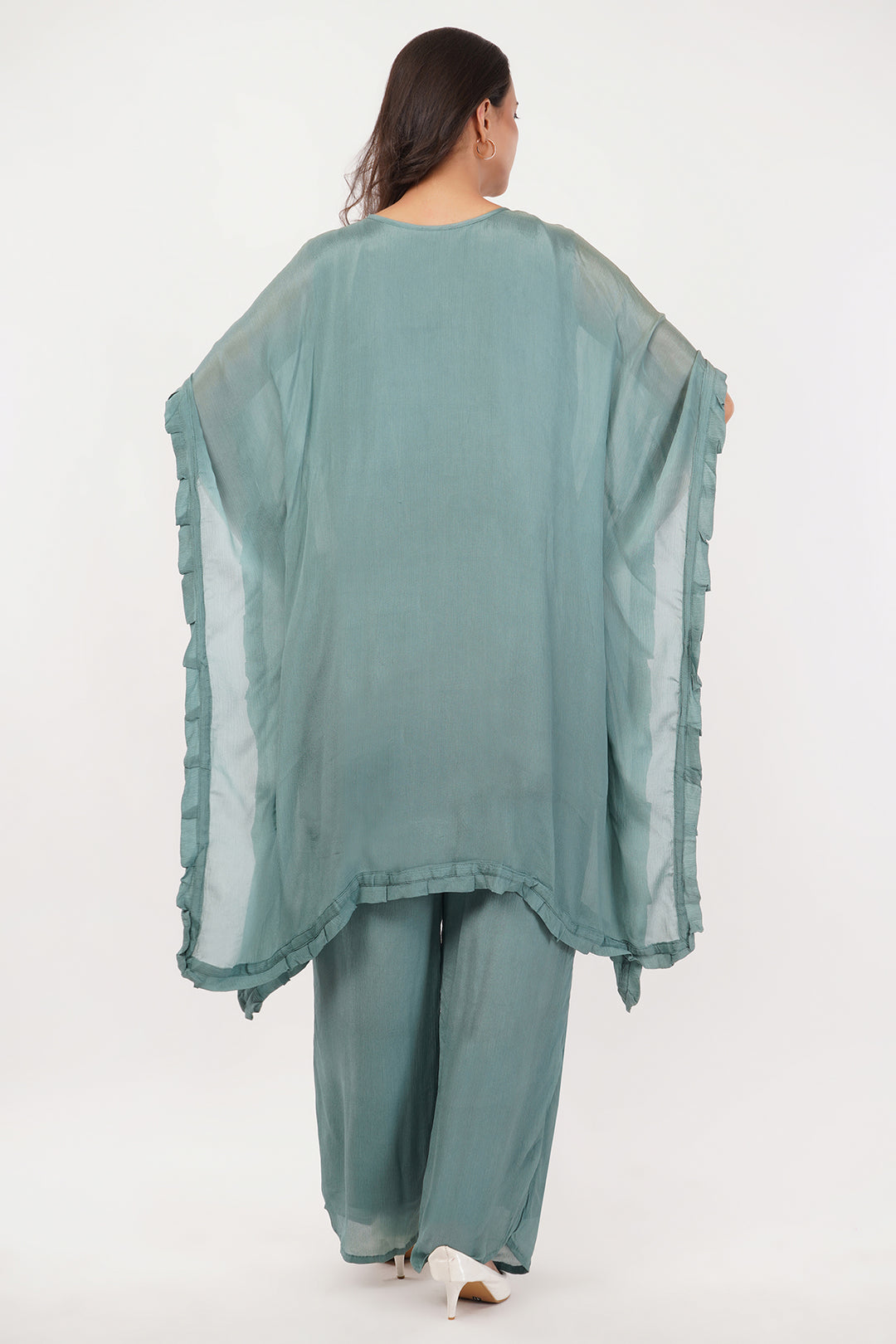 Chinnon crepe kaftan pant set with black and white work