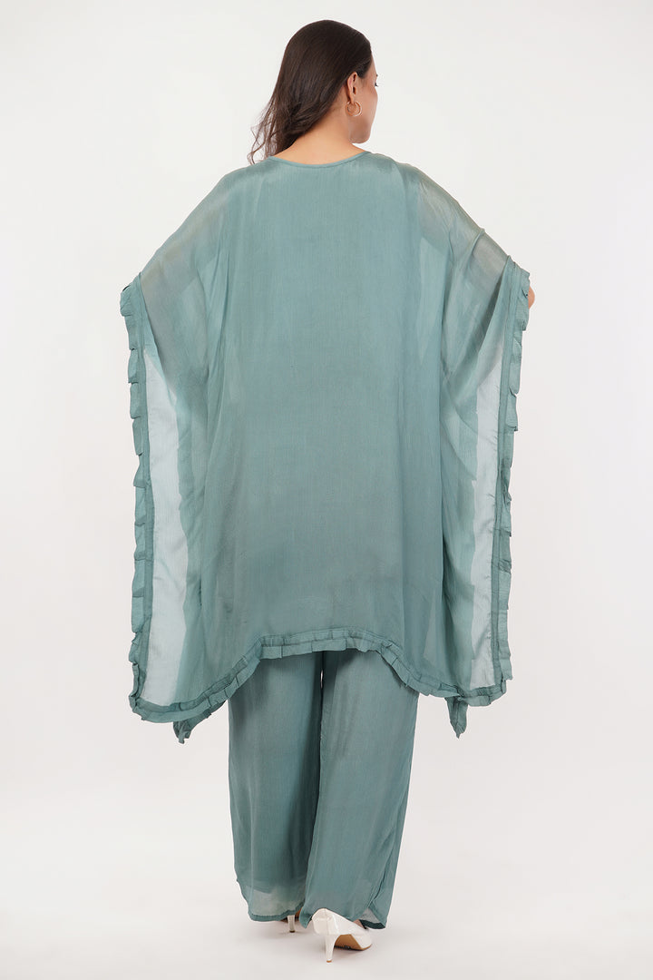 Chinnon crepe kaftan pant set with black and white work