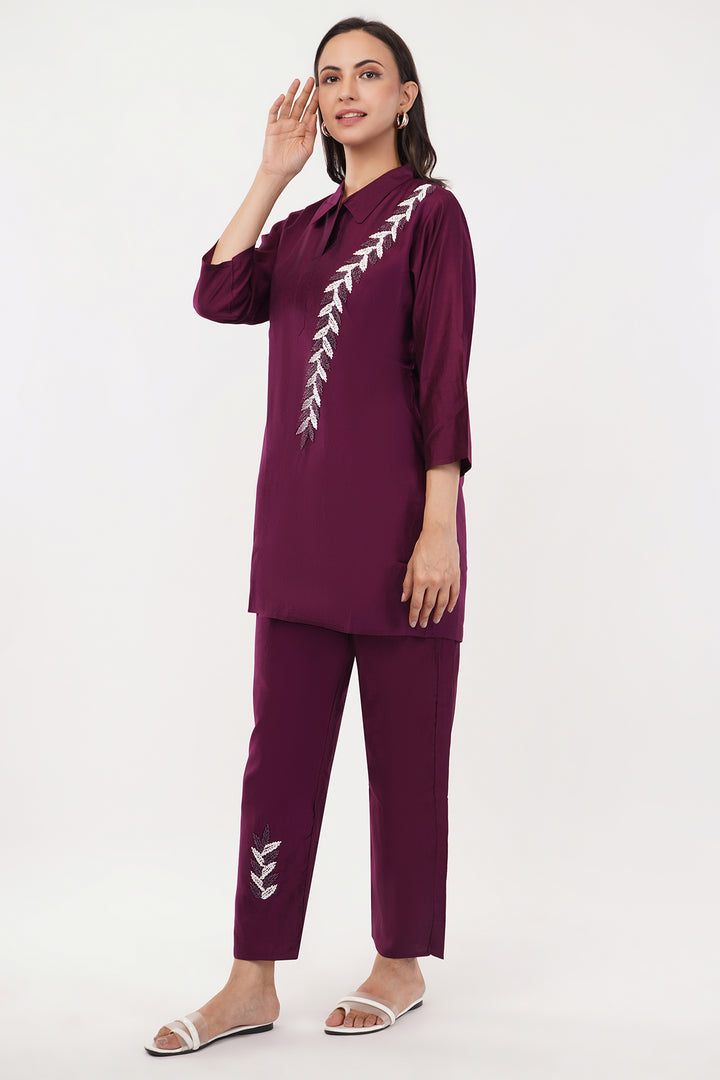 Jamuni cotton silk pant set with white crystal work on the pants