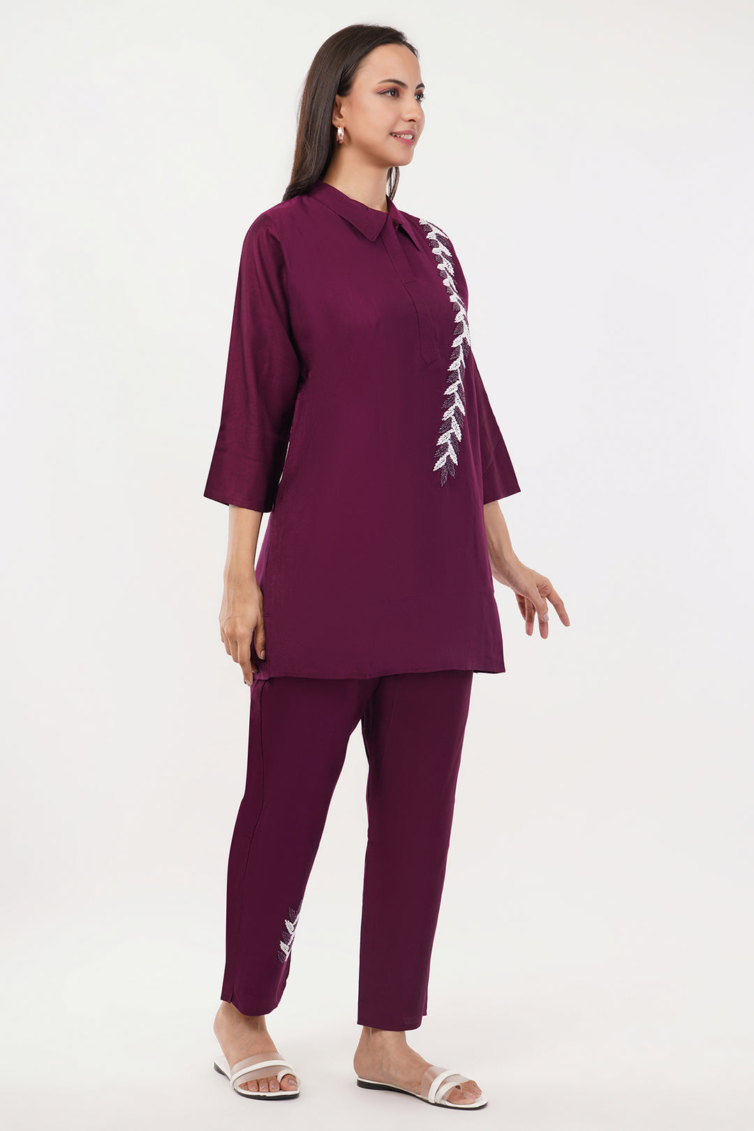 Jamuni cotton silk pant set with white crystal work on the pants