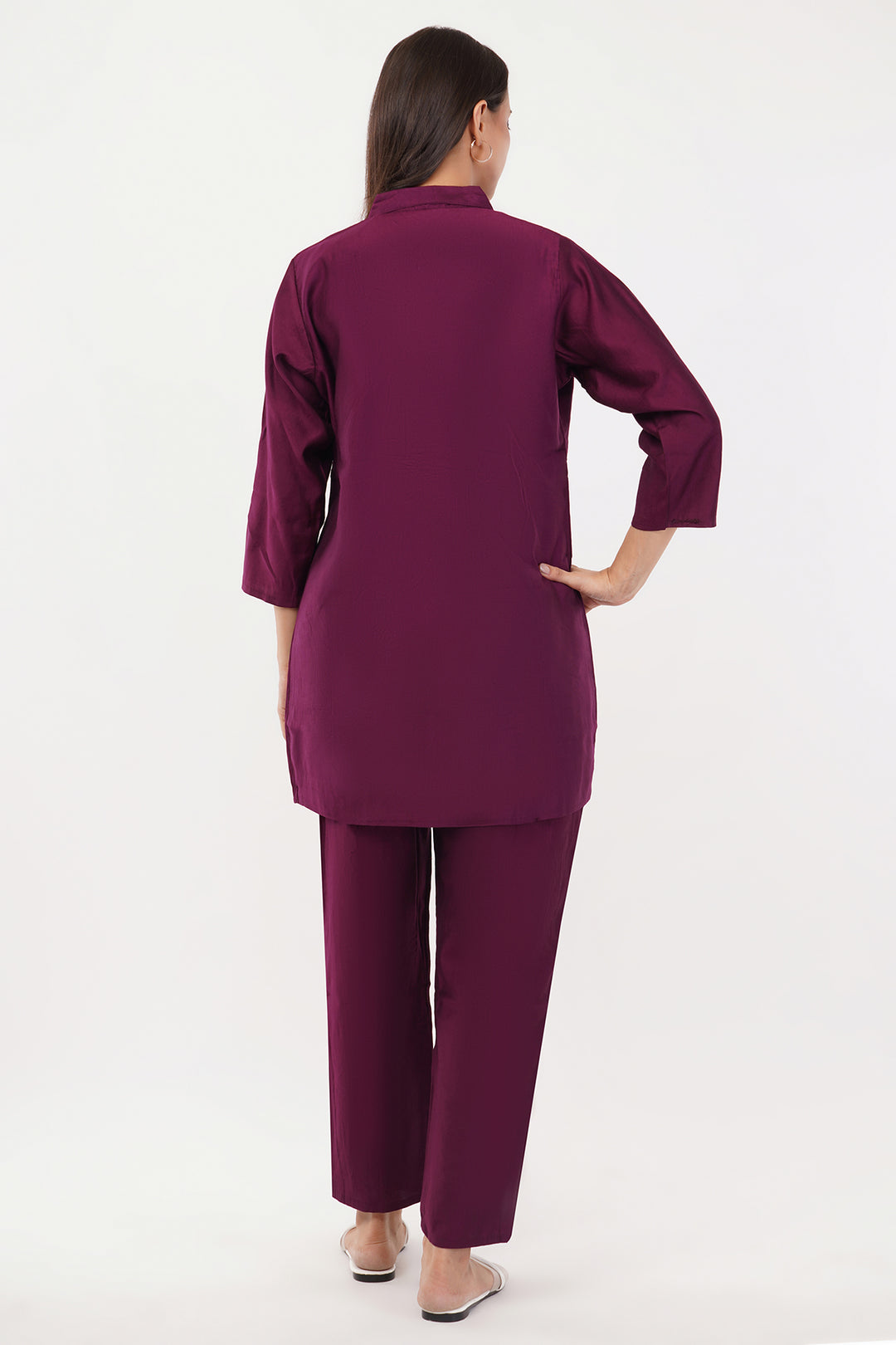 Jamuni cotton silk pant set with white crystal work on the pants