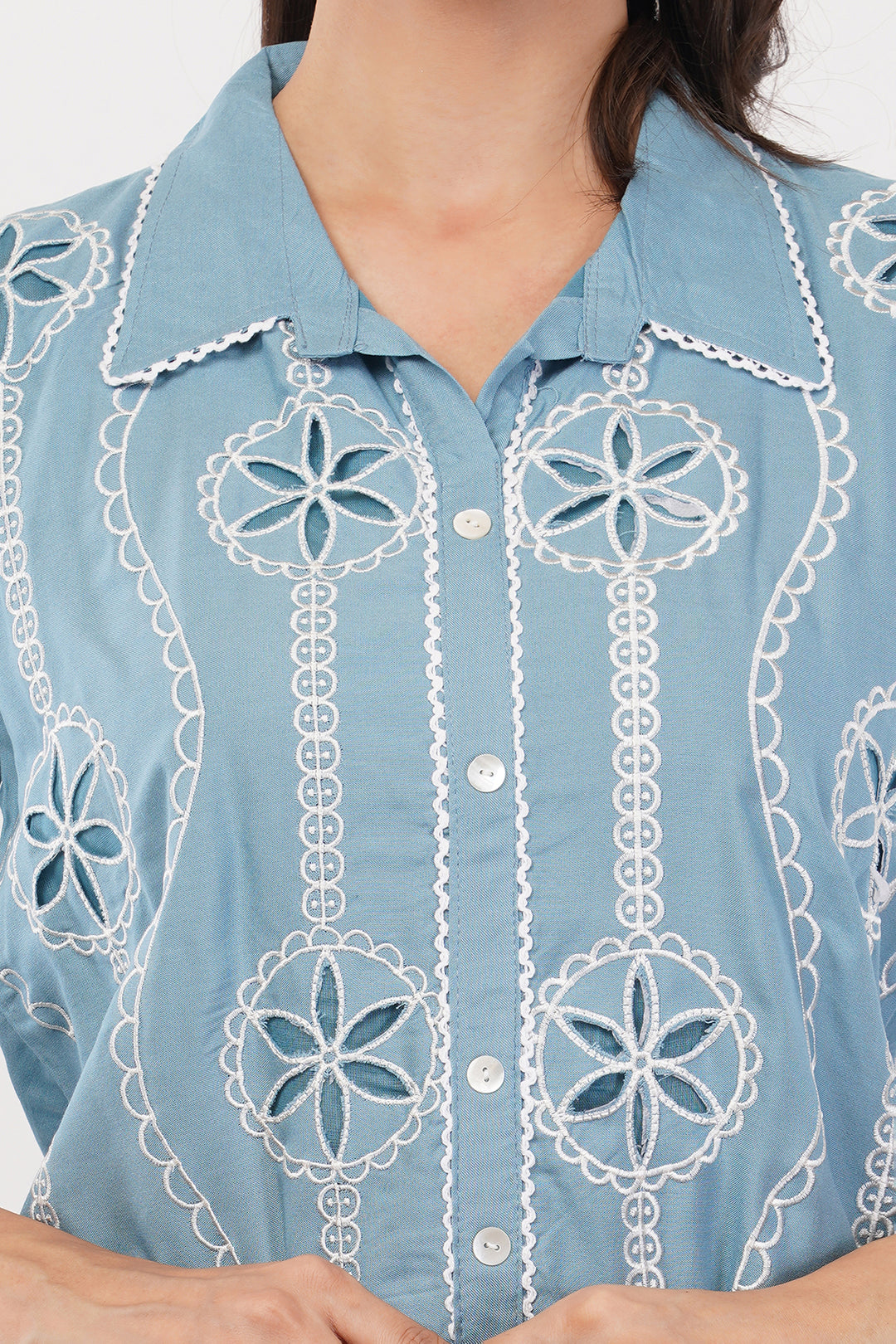 Skyblue cutwork cord set with work on pants