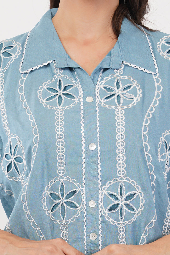 Skyblue cutwork cord set with work on pants