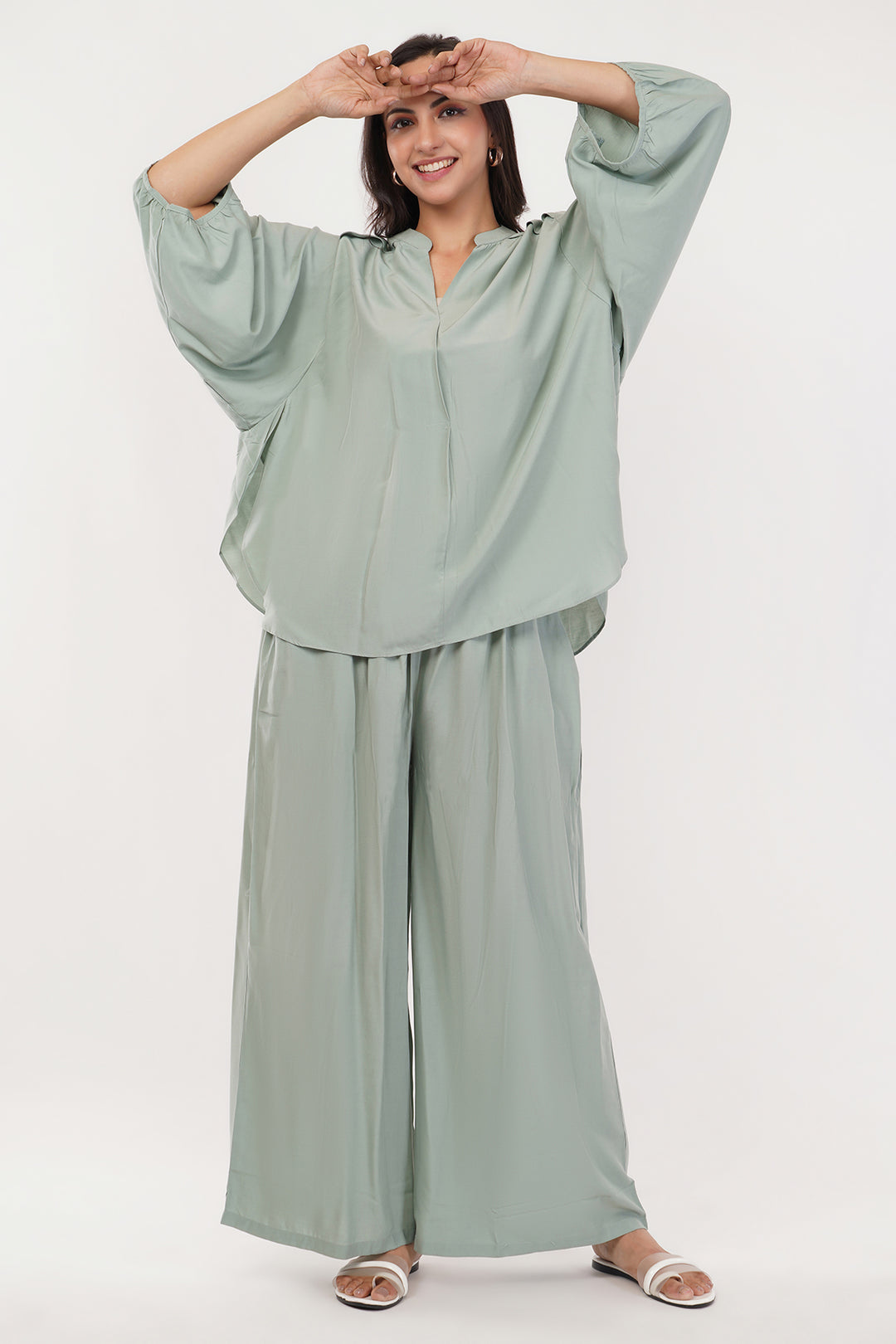 repeat Georgette short top pallazo pant set