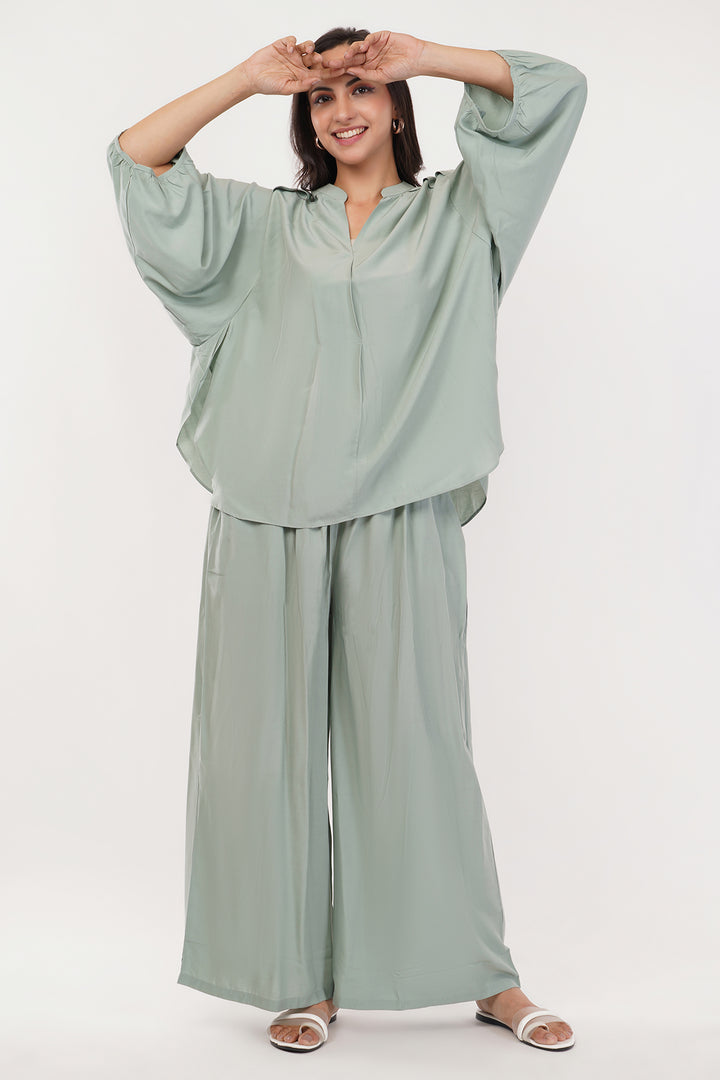 repeat Georgette short top pallazo pant set