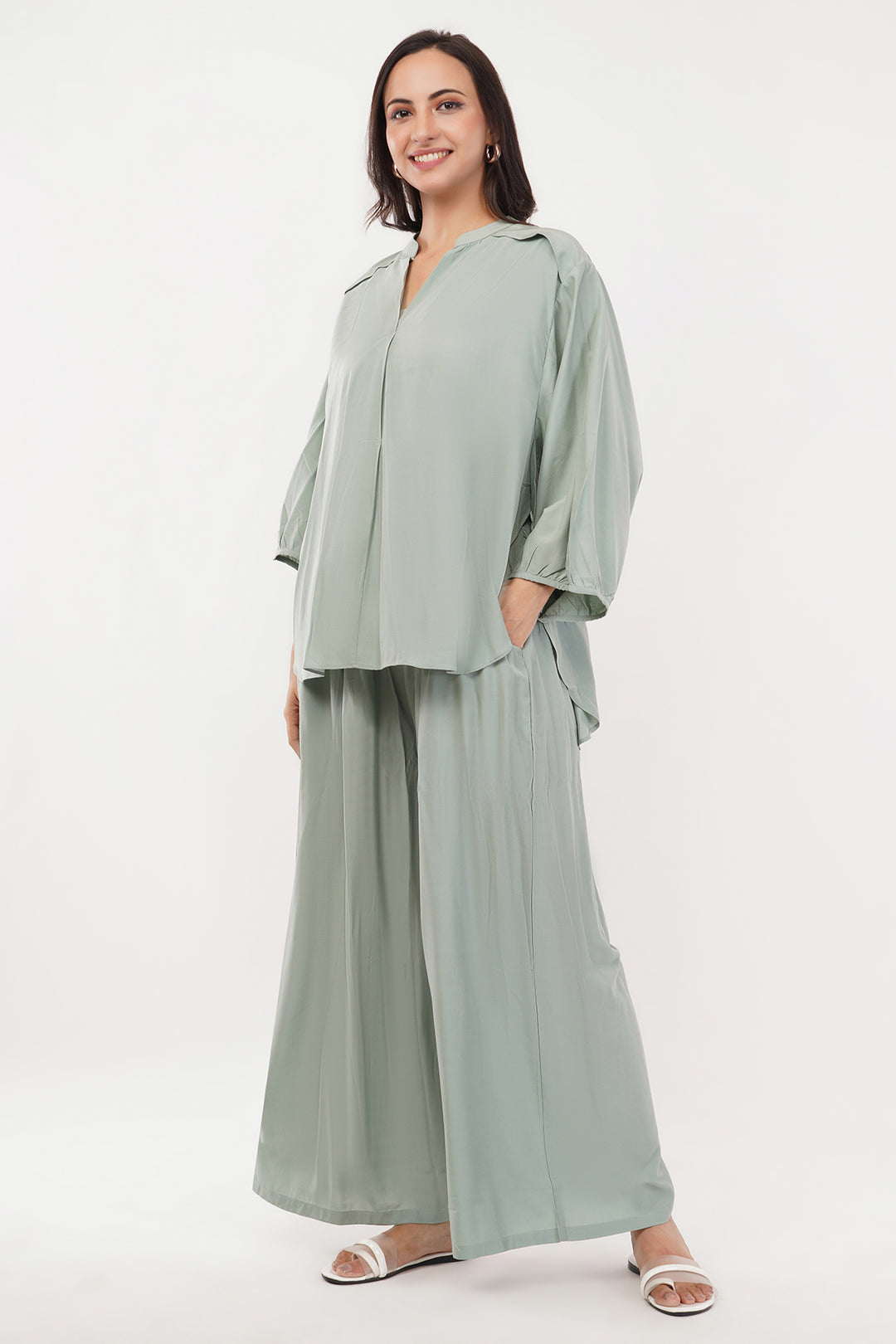 repeat Georgette short top pallazo pant set