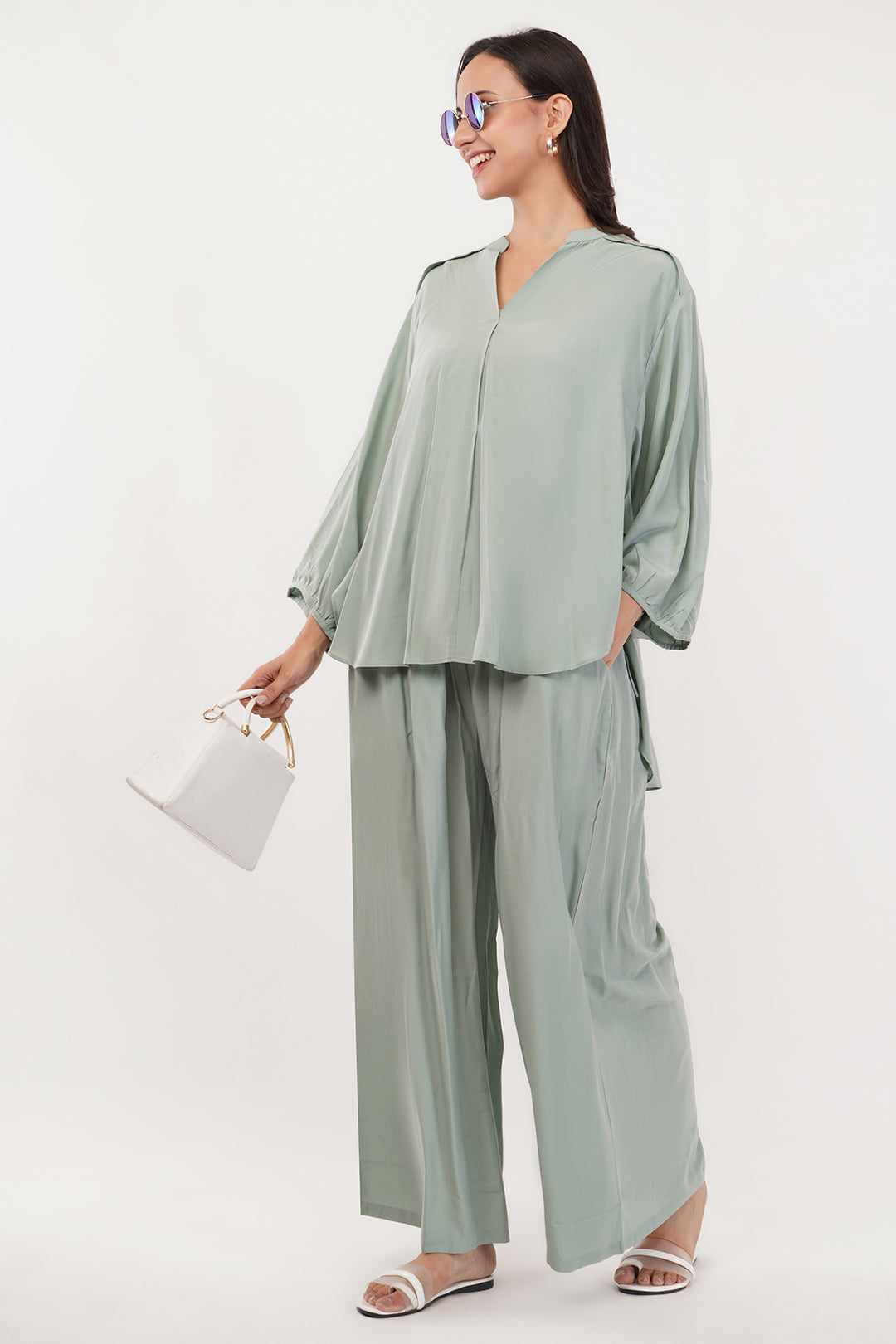 repeat Georgette short top pallazo pant set