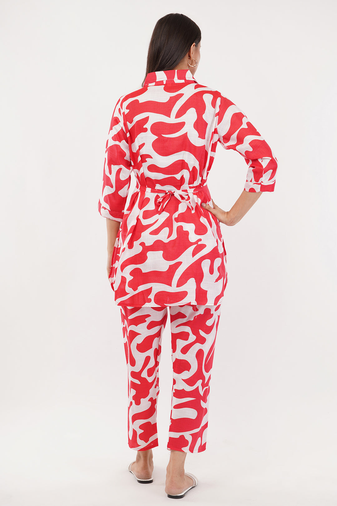 red and white launge wear set cotton
