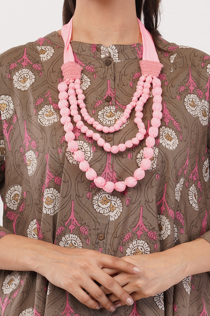 brown free size short dress with pink neck piece