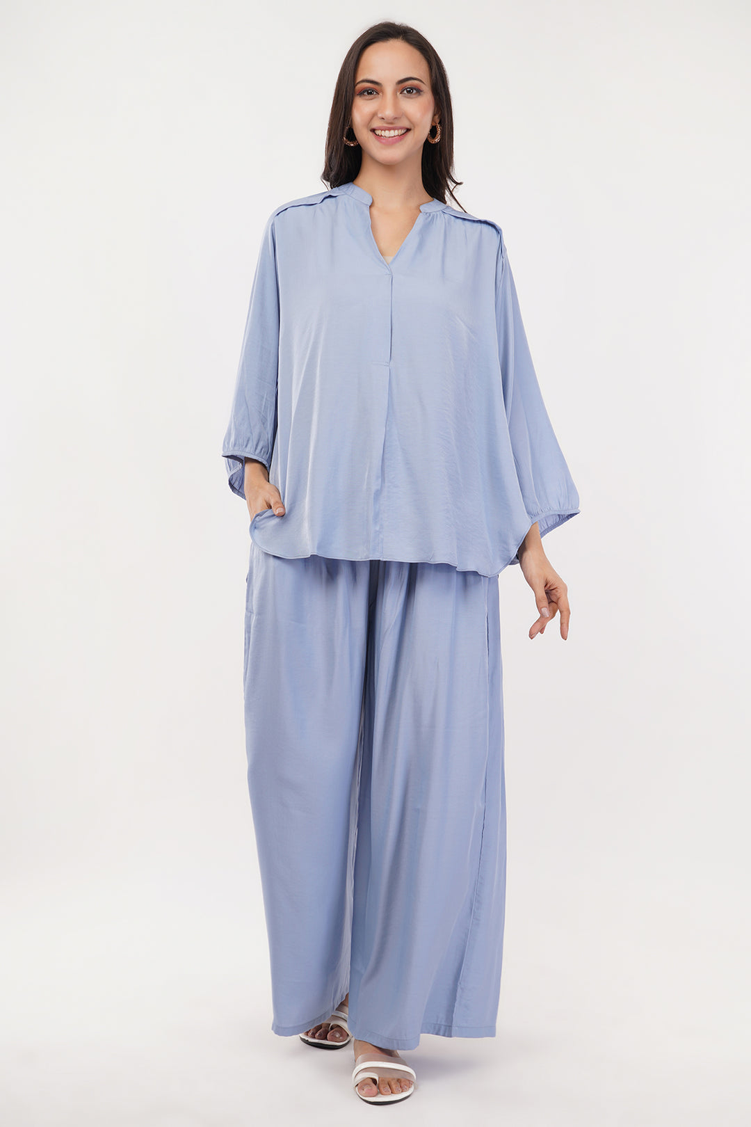 Stylish Georgette short top with pants elegant and comfortable
