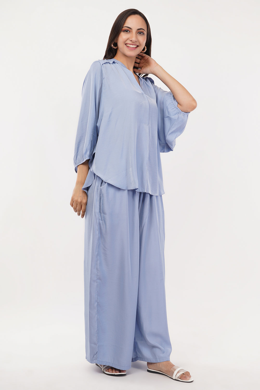 Stylish Georgette short top with pants elegant and comfortable
