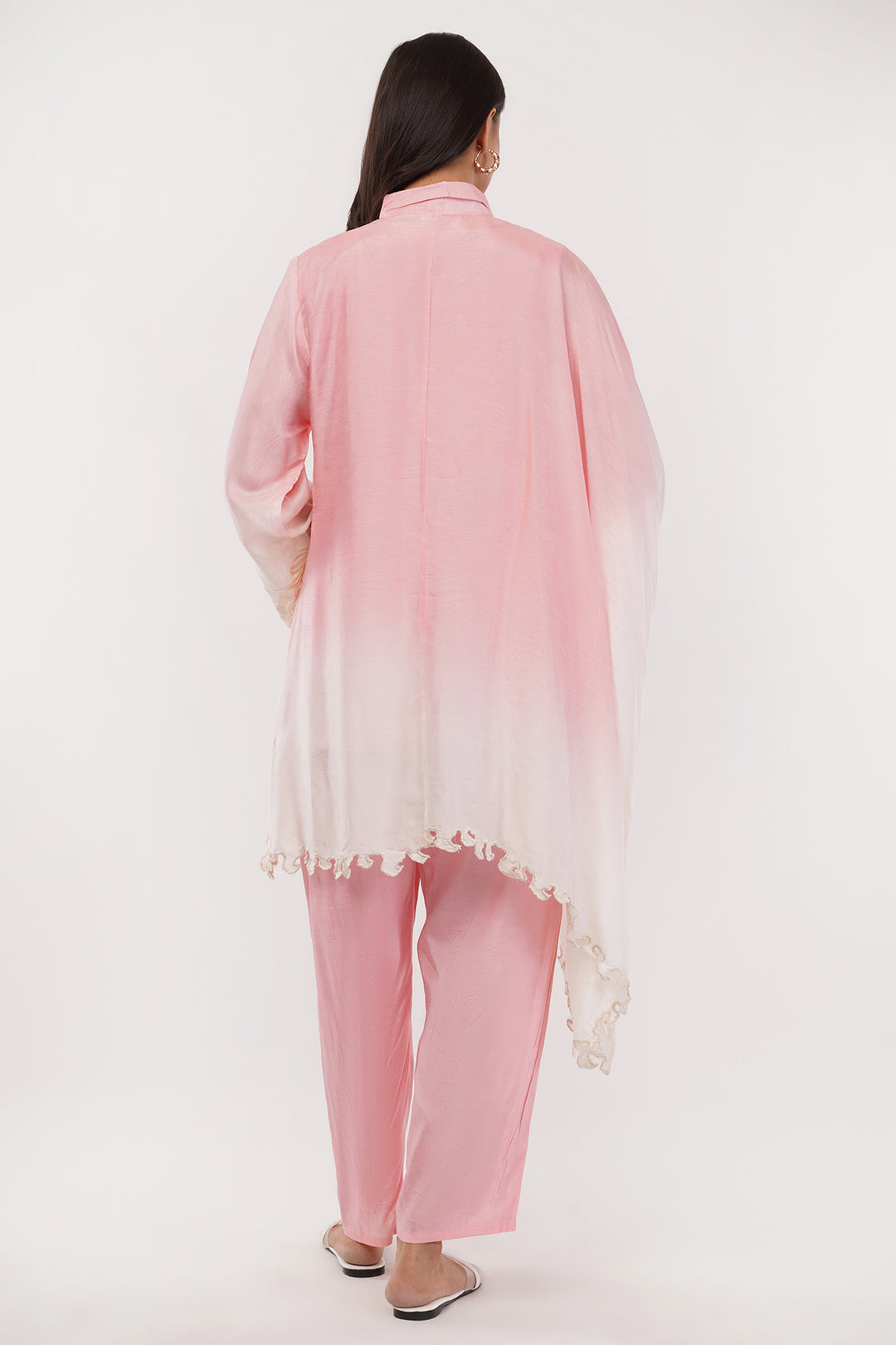 Designer flair sleeve pink ombre pant set with cutwork style