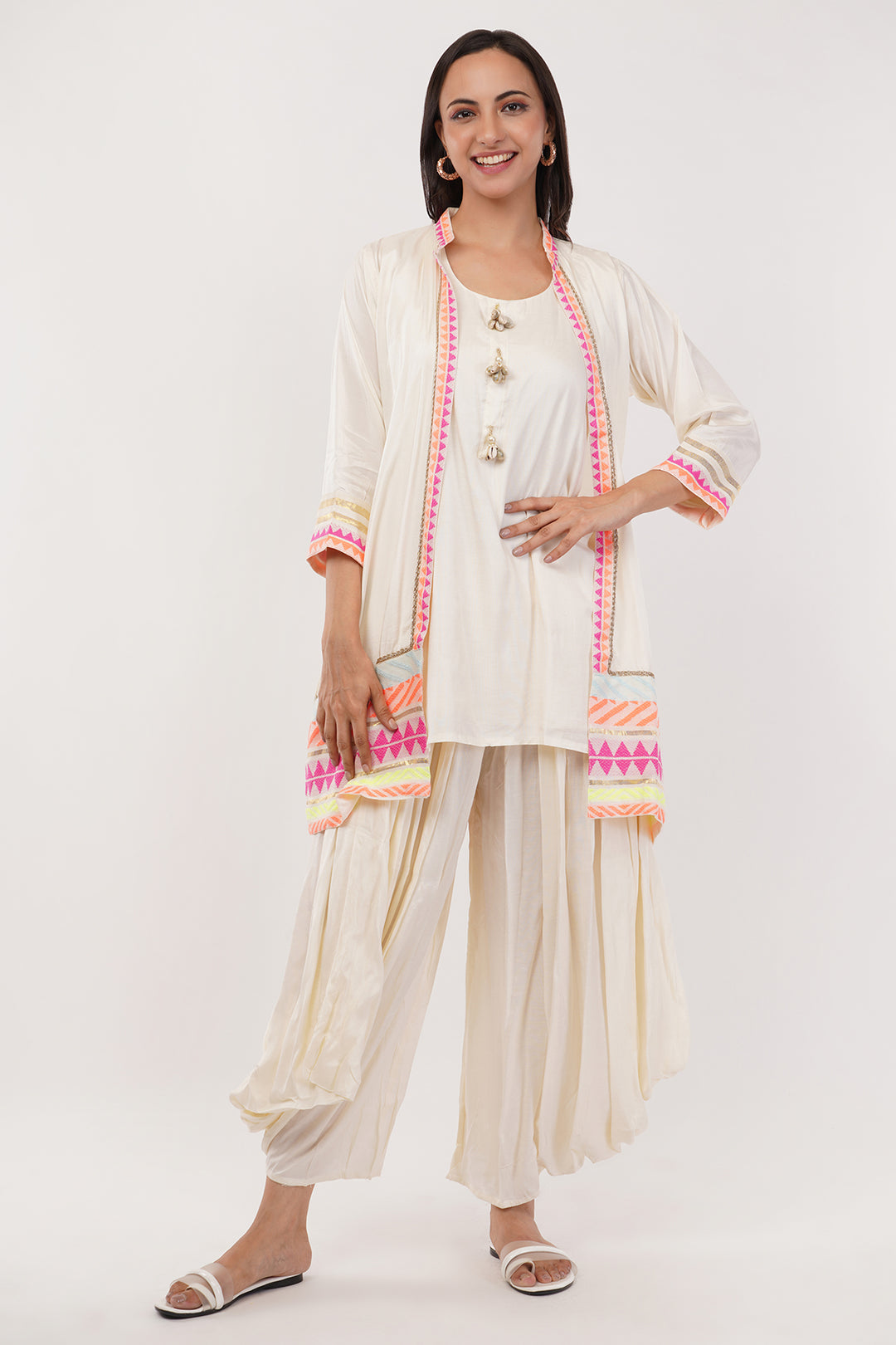 3 pcs short jacket cowl pants set
