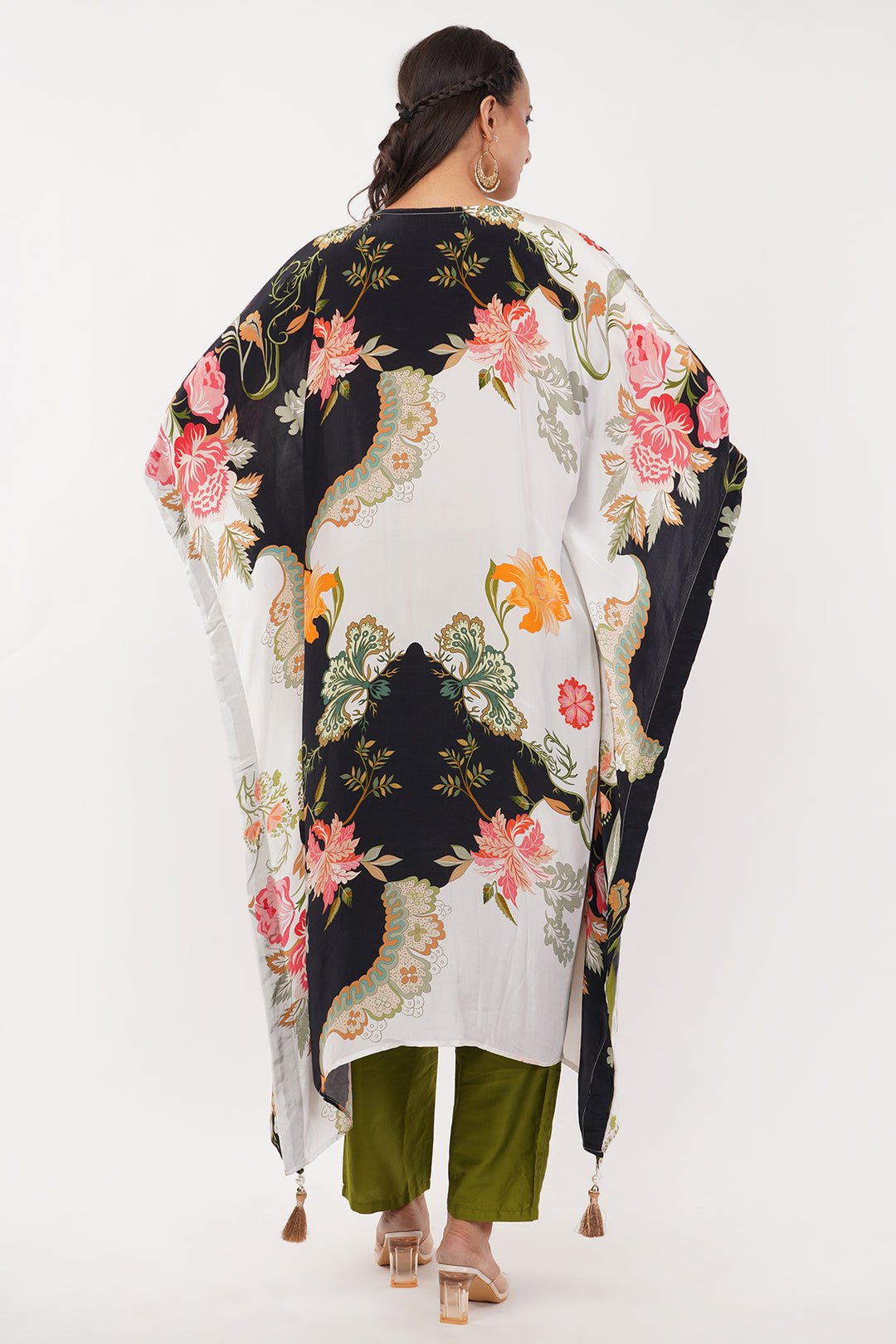 Crepe long kaftan pant with mirror work