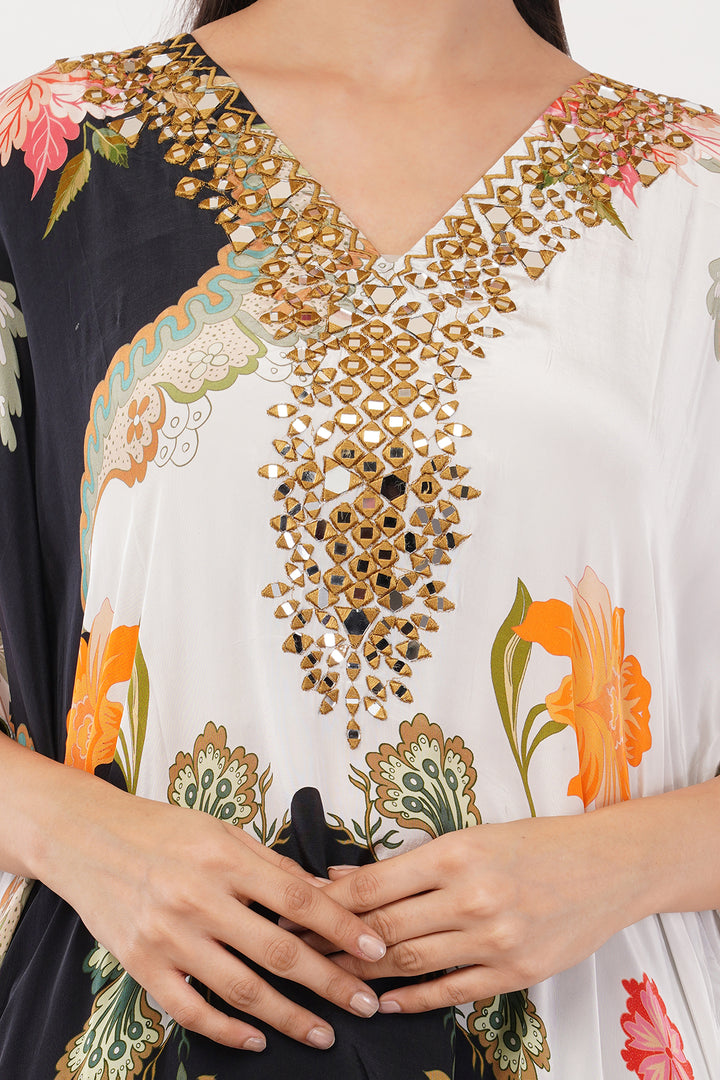 Crepe long kaftan pant with mirror work