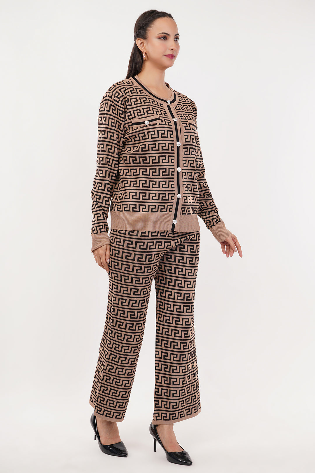 Chevron print 3 pc wollen pant set
