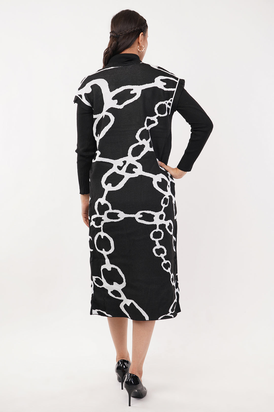 Black and White 2 pcs wollen dress with shrug