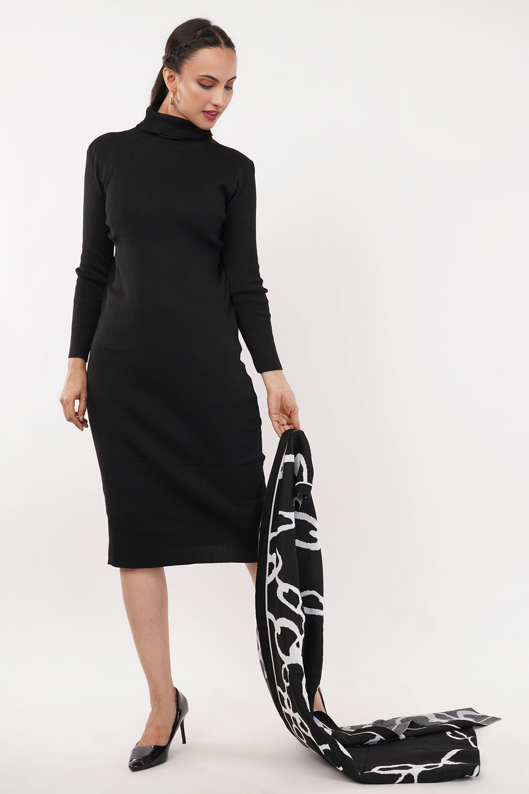 Black and White 2 pcs wollen dress with shrug