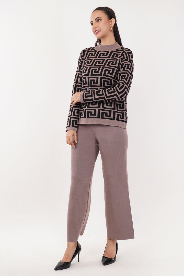 Chevron print Rose 2 pc wollen set with shawl