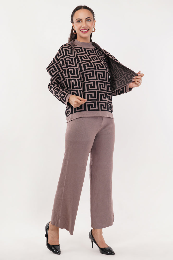 Chevron print Rose 2 pc wollen set with shawl