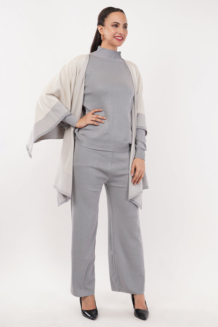 Grey 2 pc Wollen set with shawl