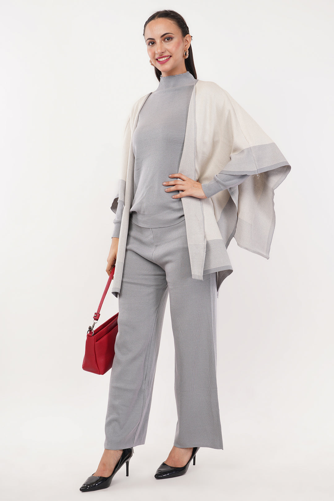 Grey 2 pc Wollen set with shawl