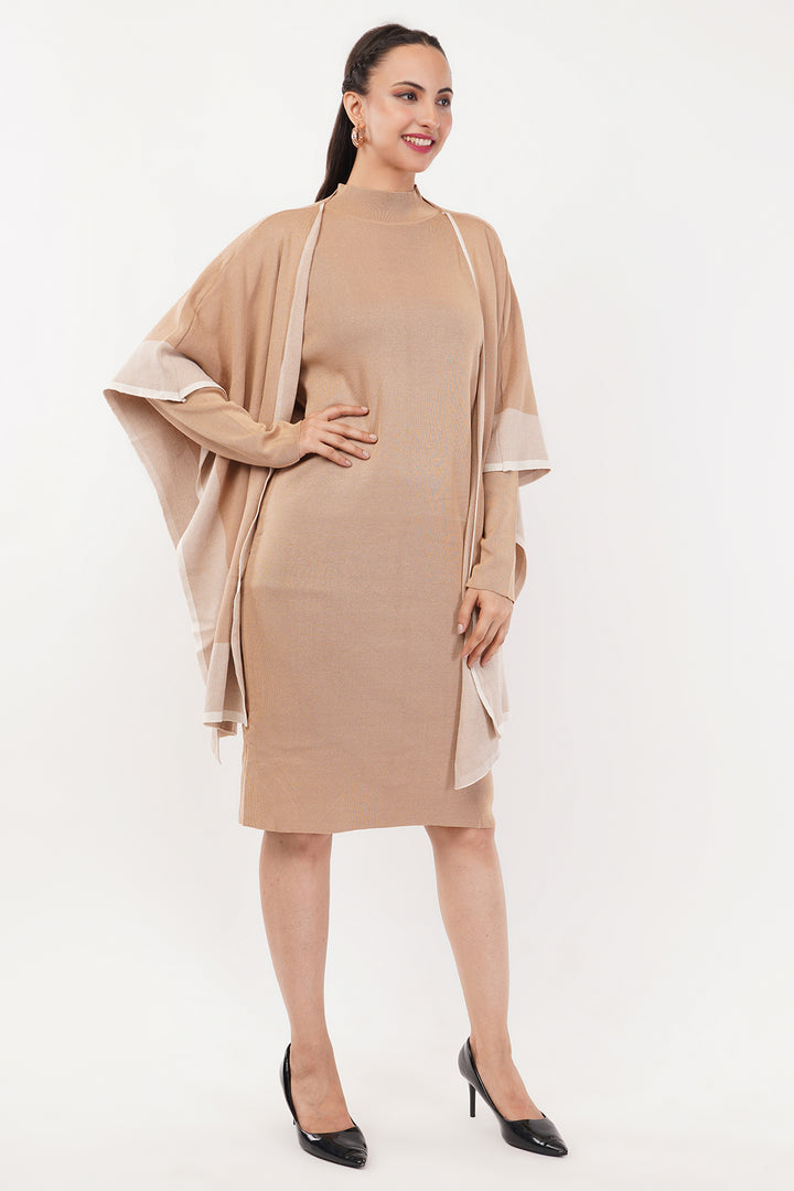 Caramel Wollen Short Dress with Shawl